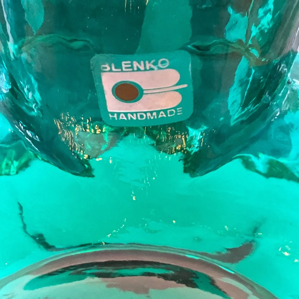 BLENKO VTG Beautiful Double Spout Green Glass Pitcher Vase